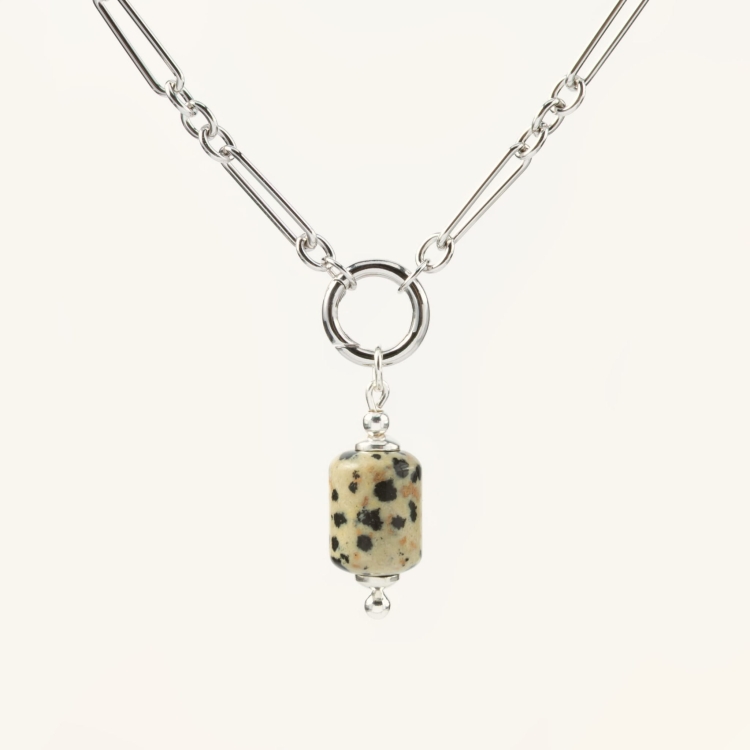 Zestaw srebrny naszyjnik i zawieszka z kamienia jaspis dalmatyński.