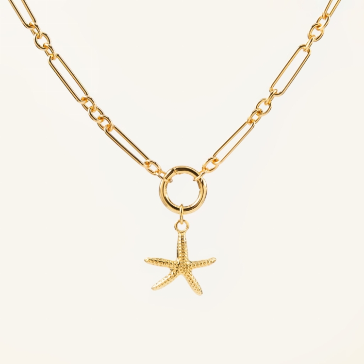 Zestaw srebrny pozłacany naszyjnik i zawieszka w kształcie rozgwiazdy.