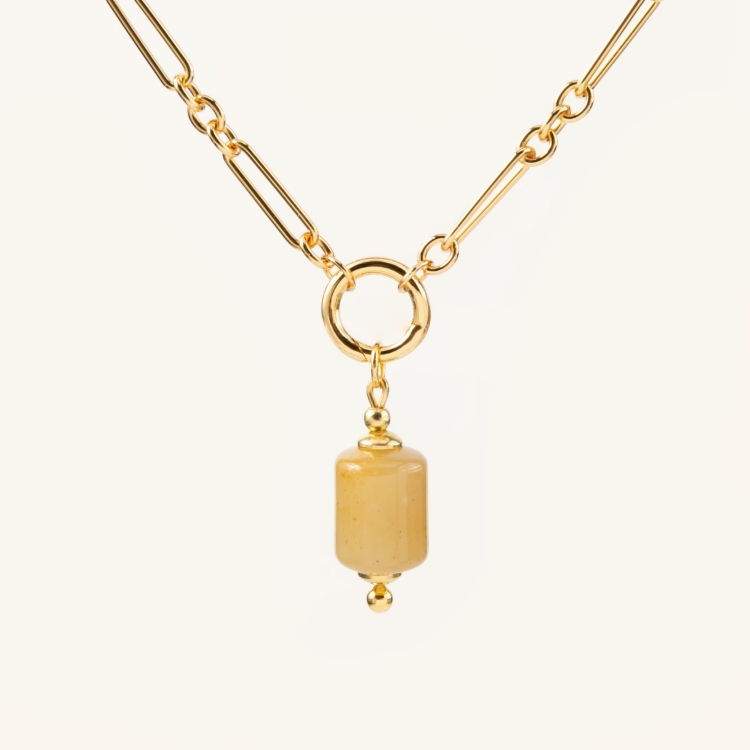 Zawieszka srebrna pozłacana z żółtym jadeitem.