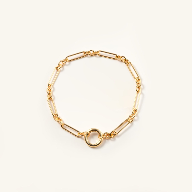Bransoletka srebrna pozłacana z kółeczkiem na zawieszki.