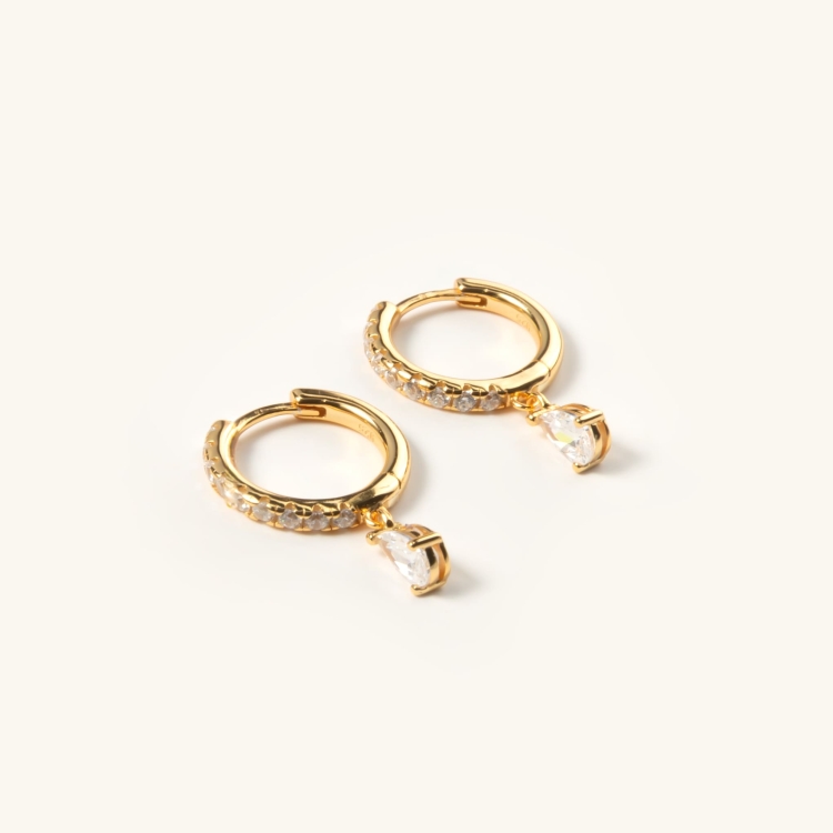 Kolczyki srebrne pozłacane kółka z cyrkoniami.