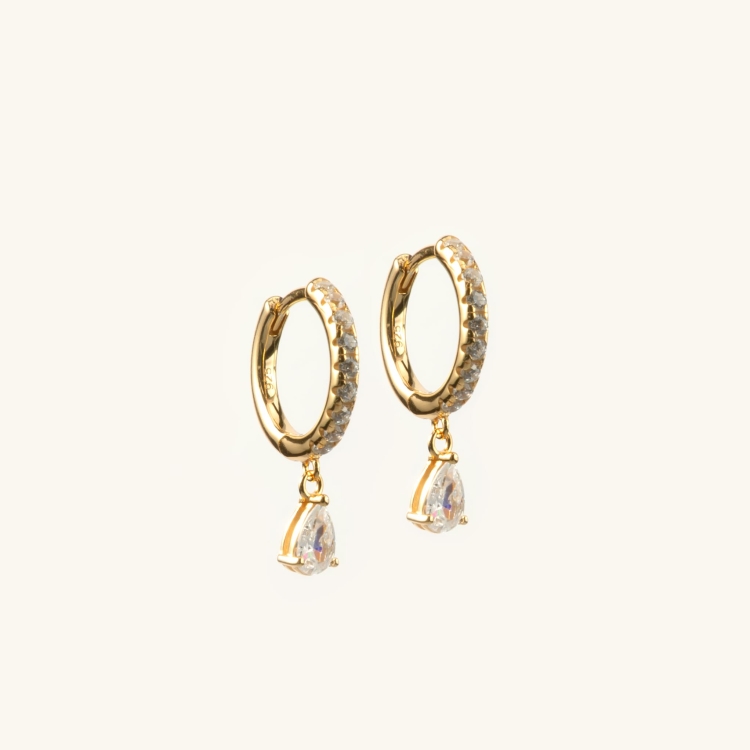 Kolczyki srebrne pozłacane kółka z cyrkoniami.