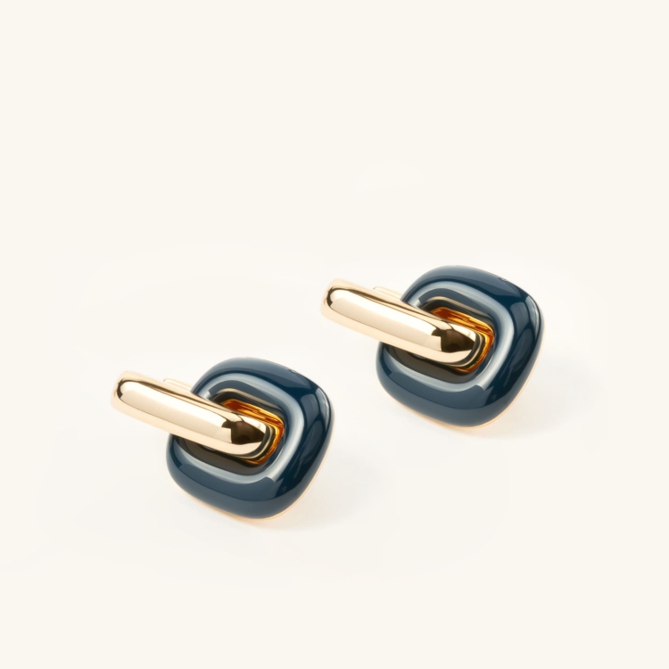 Kolczyki ogniwa srebrne pozłacane granatowa emalia.