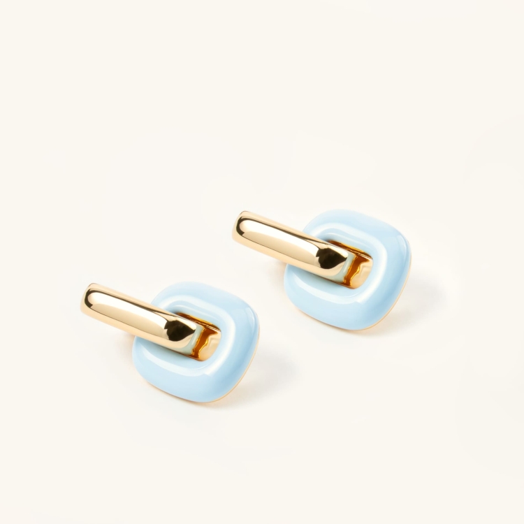 Kolczyki pozłacane dmuchane z niebieską emalią.