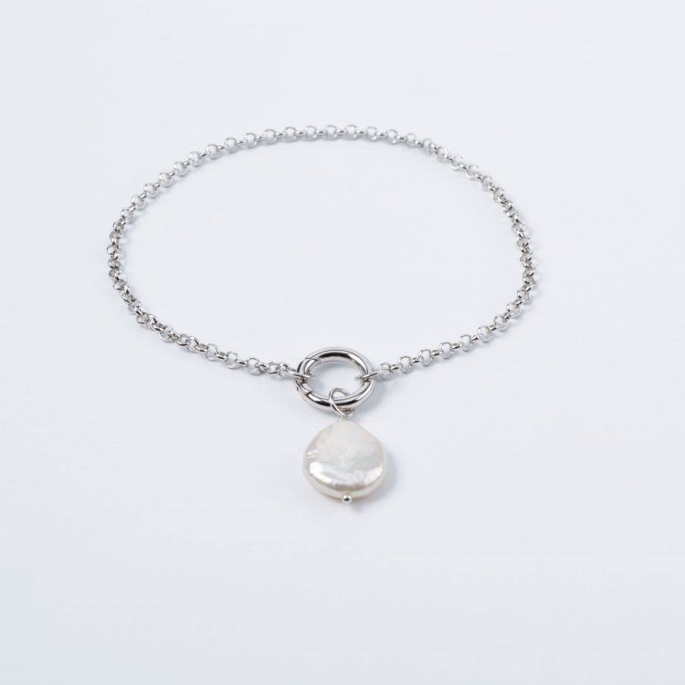 Zestaw srebrna bransoletka z zawieszką z naturalnej perły.