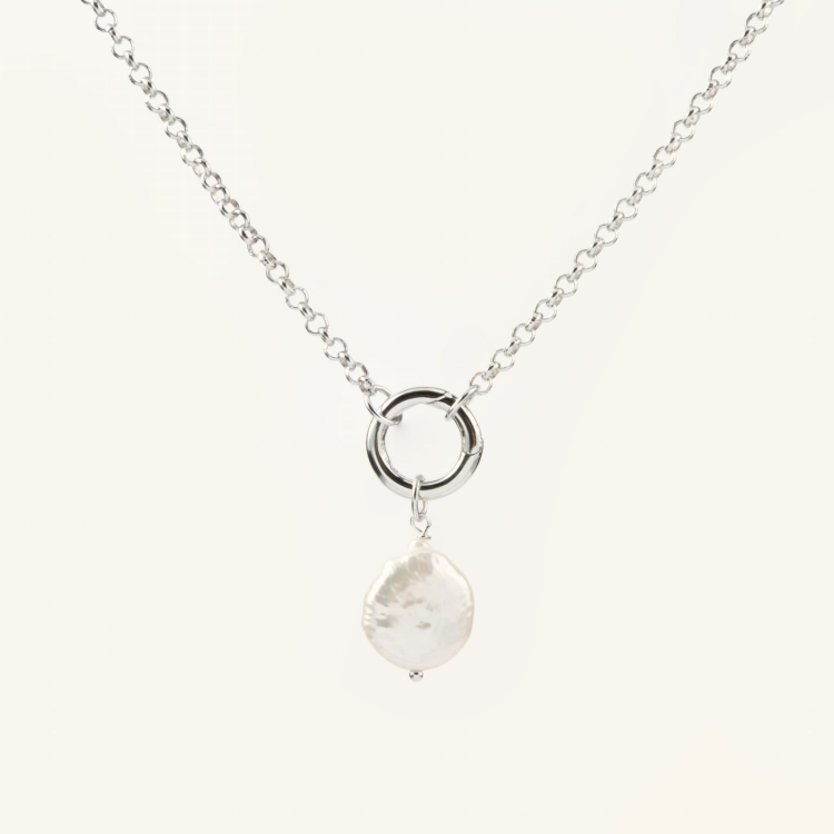 Zestaw srebrny naszyjnik i zawieszka z naturalną perłą.