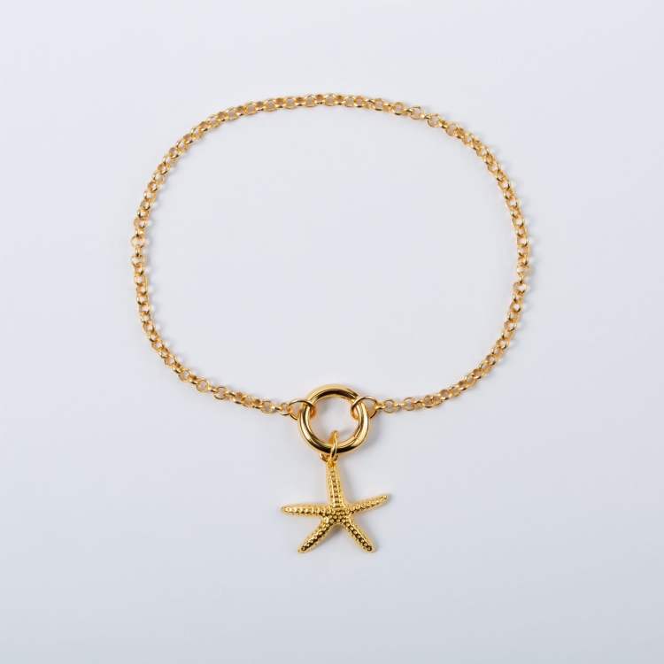 Zestaw srebrna pozłacana bransoletka i zawieszka w kształcie rozgwiazdy.