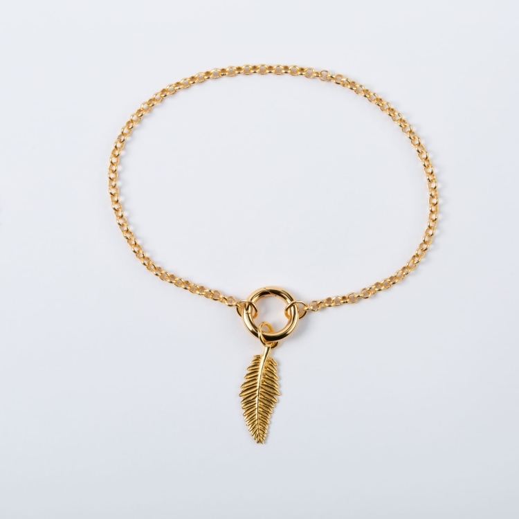 Zestaw srebrna pozłacana brasoletka z kółkiem i zawieszka z gałązką.